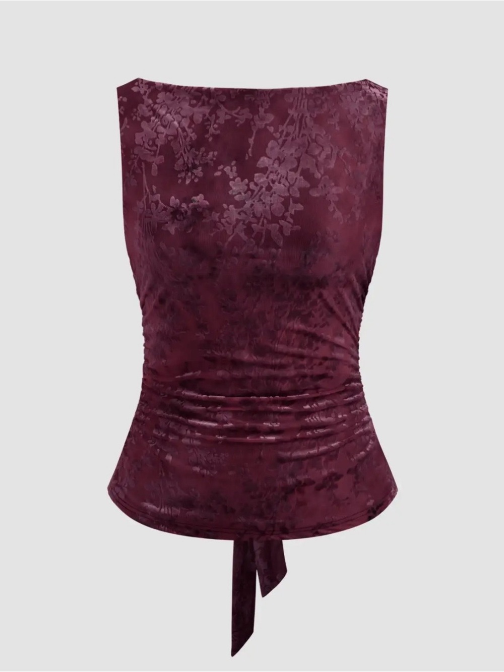 Cider BOAT NECK VELVET FLORAL RUCHED TIE BACK TOP - Picture 2 of 9